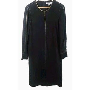 Elizabeth & James Silk A-Line Dress Women 6 Black Metallic Gold Trim Georgette